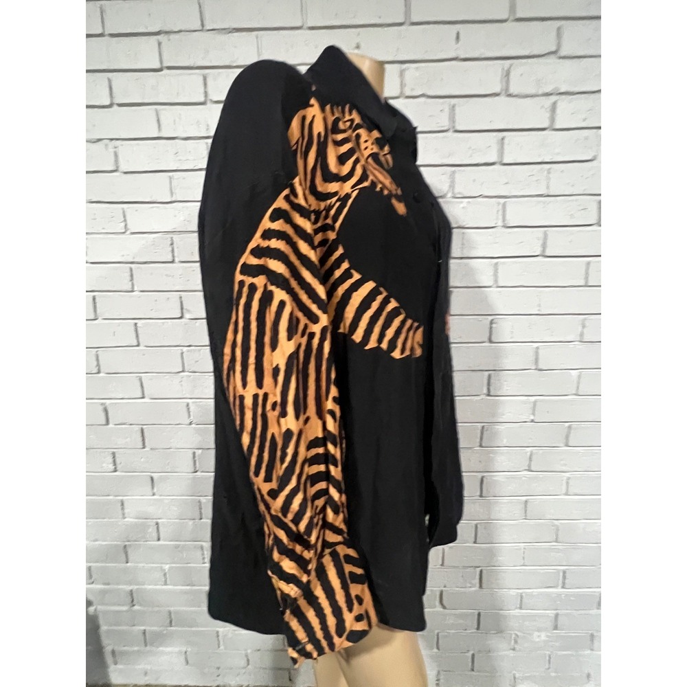 Farm Rio Black Orange Tiger Graphic Oversized Button Down Shirt Womens | Small - Picture 9 of 14
